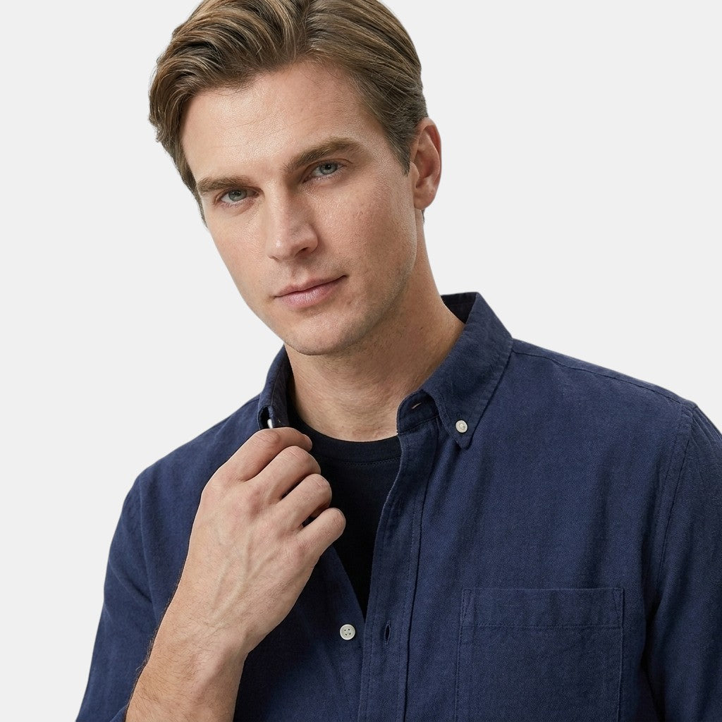 Men’s Cotton Linen Shirt Long Sleeve Casual Button-Up SnugBubs Australia