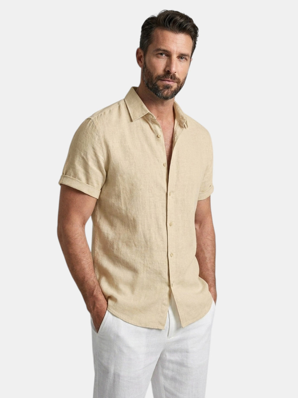 Men’s Cotton Linen Summer Shirt Lightweight Short Sleeve SnugBubs Australia