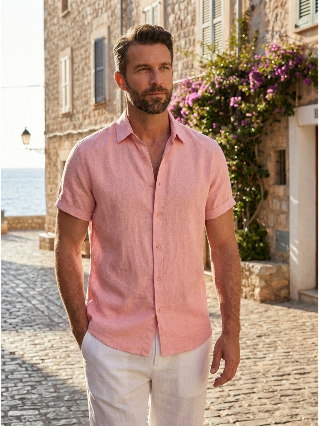 Men’s Cotton Linen Summer Shirt Lightweight Short Sleeve SnugBubs Australia