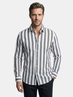 Men’s Linen Blend Striped Shirt Relaxed Summer Fit SnugBubs Australia