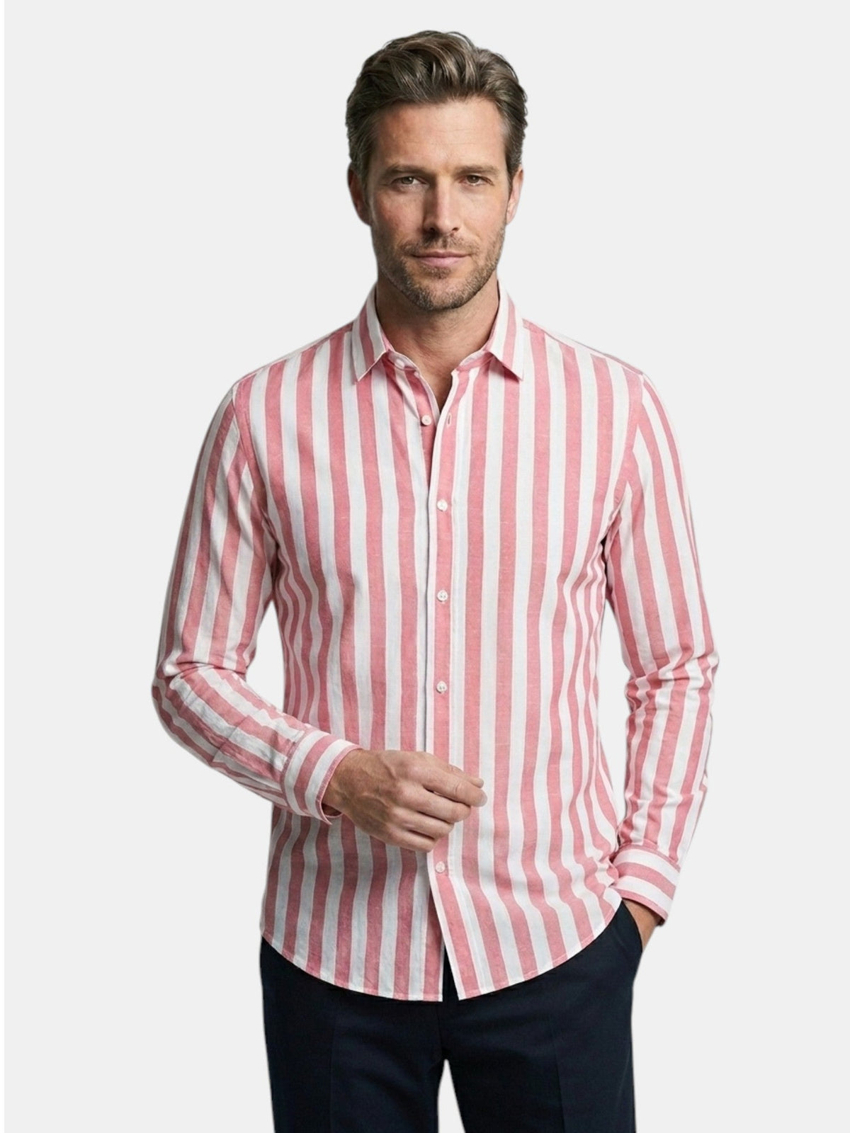 Men’s Linen Blend Striped Shirt Relaxed Summer Fit SnugBubs Australia