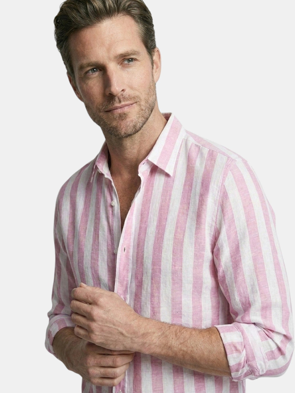 Men’s Linen Blend Striped Shirt Relaxed Summer Fit SnugBubs Australia