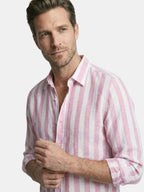 Men’s Linen Blend Striped Shirt Relaxed Summer Fit SnugBubs Australia
