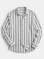 Men’s Linen Blend Striped Shirt Relaxed Summer Fit SnugBubs Australia