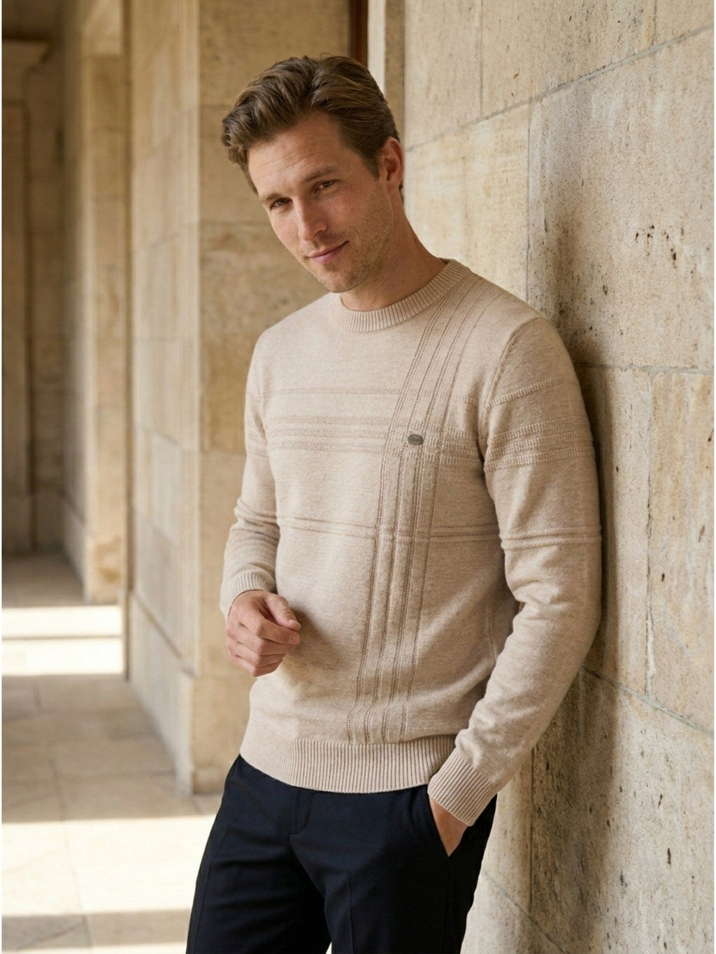 Men’s Soft Cotton Knit Sweater Classic Striped Pullover SnugBubs Australia