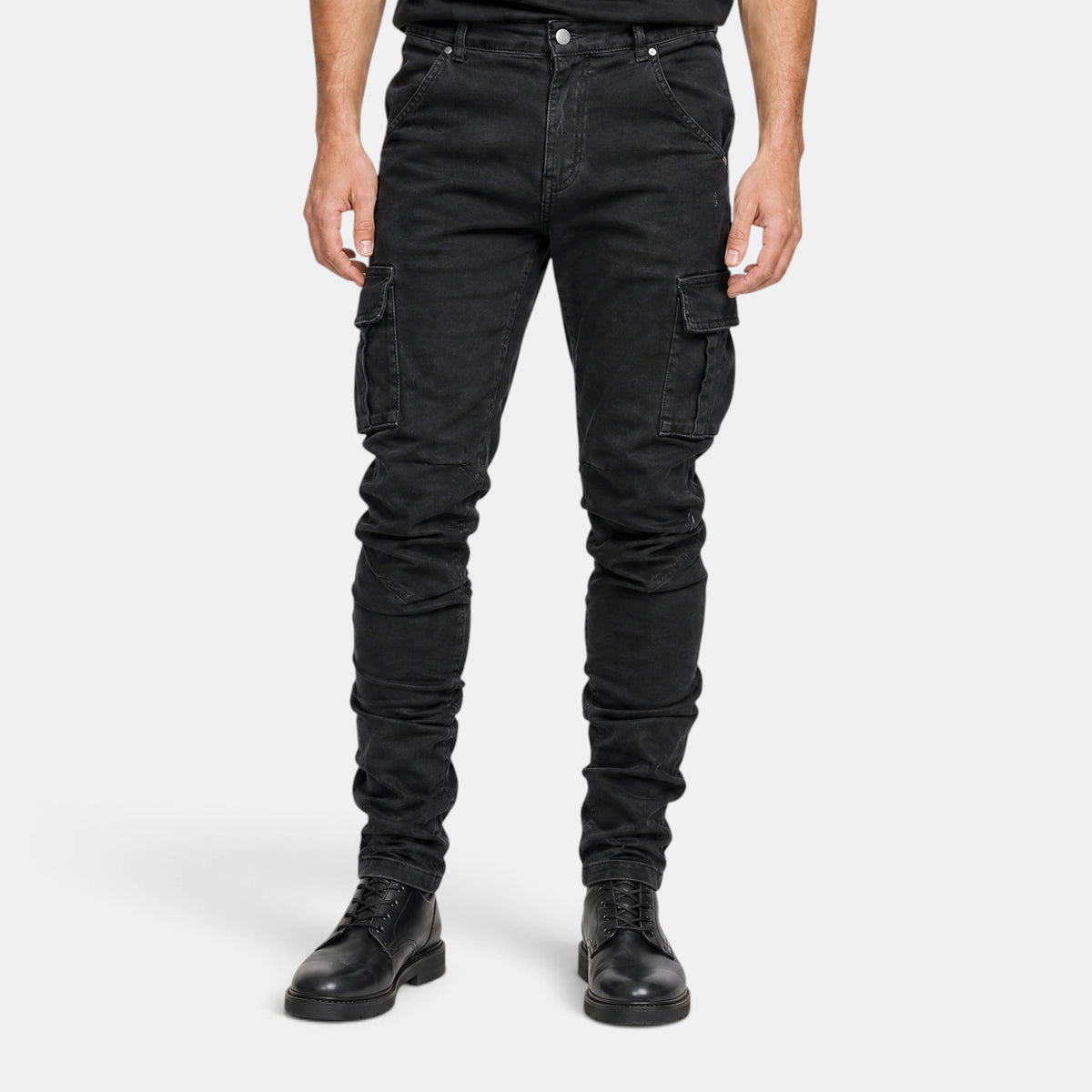 Men's Cargo Jeans with Slim Leg and Multi Pocket Design