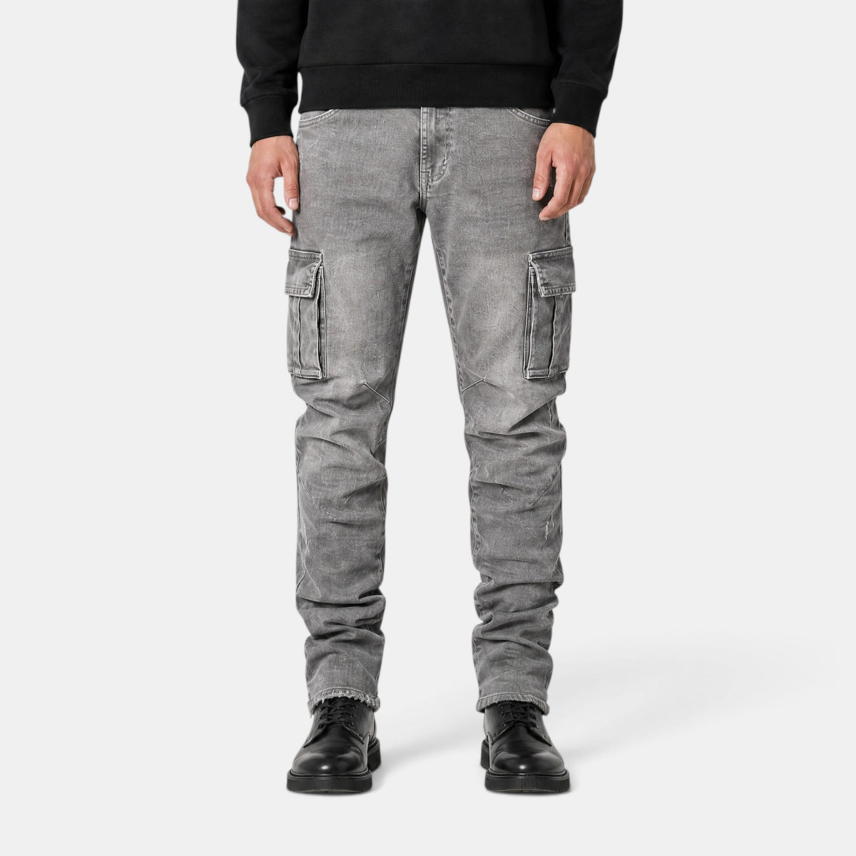 Men's Cargo Jeans with Slim Leg and Multi Pocket Design
