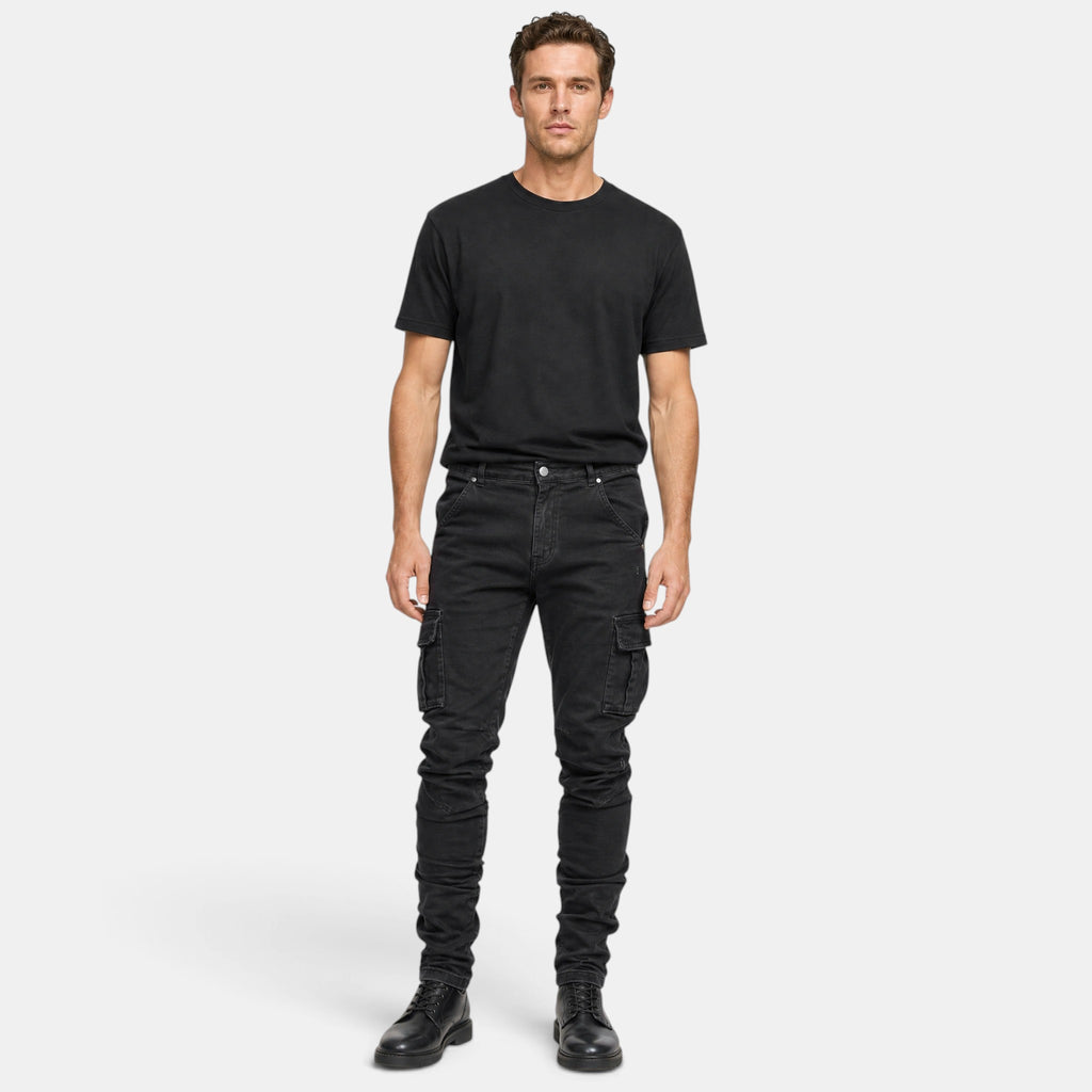 Men's Cargo Jeans with Slim Leg and Multi Pocket Design