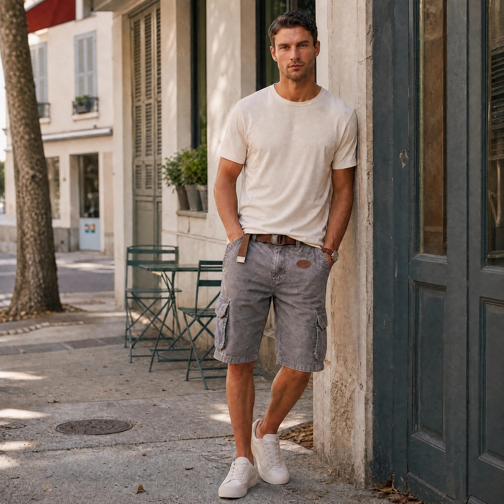 Men's Cargo Shorts with Multiple Pockets and Belt Loops