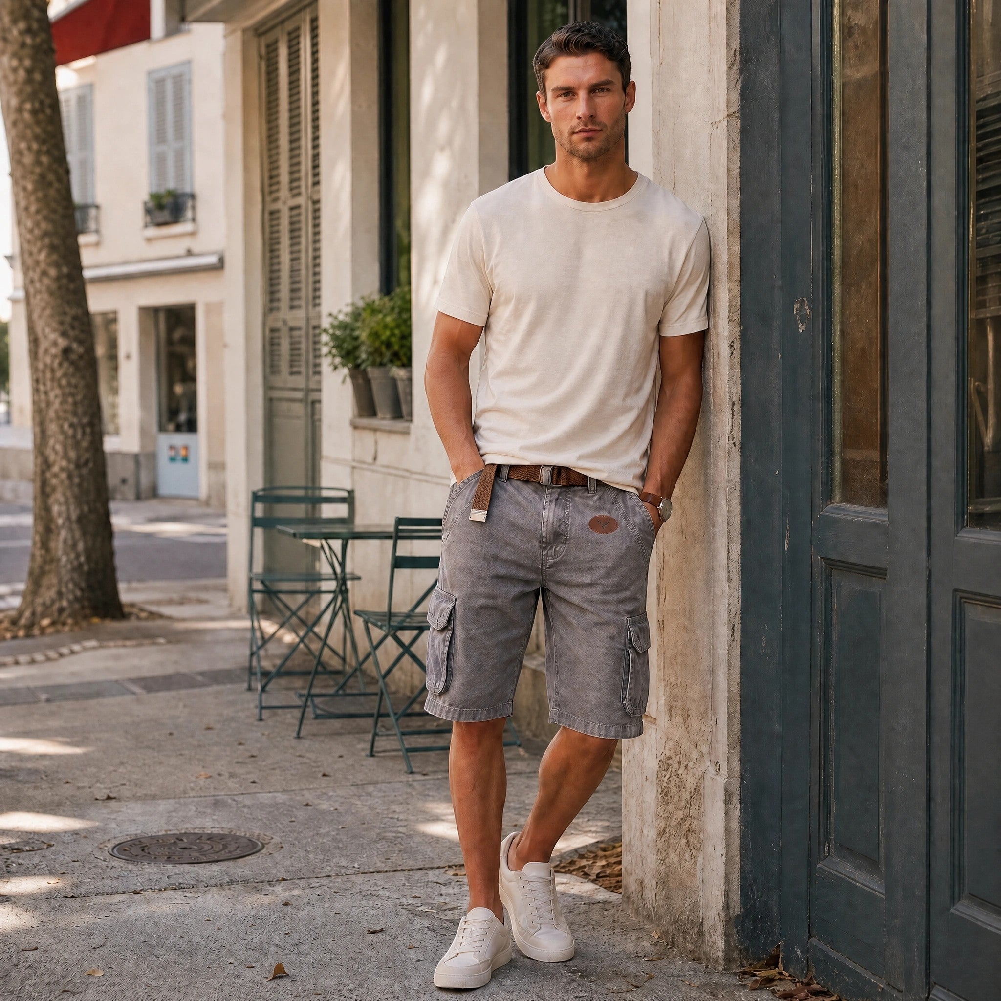 Men's Cargo Shorts with Multiple Pockets and Belt Loops