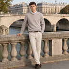 Men's Crew Neck Jumper with Ribbed Cuffs and Hem