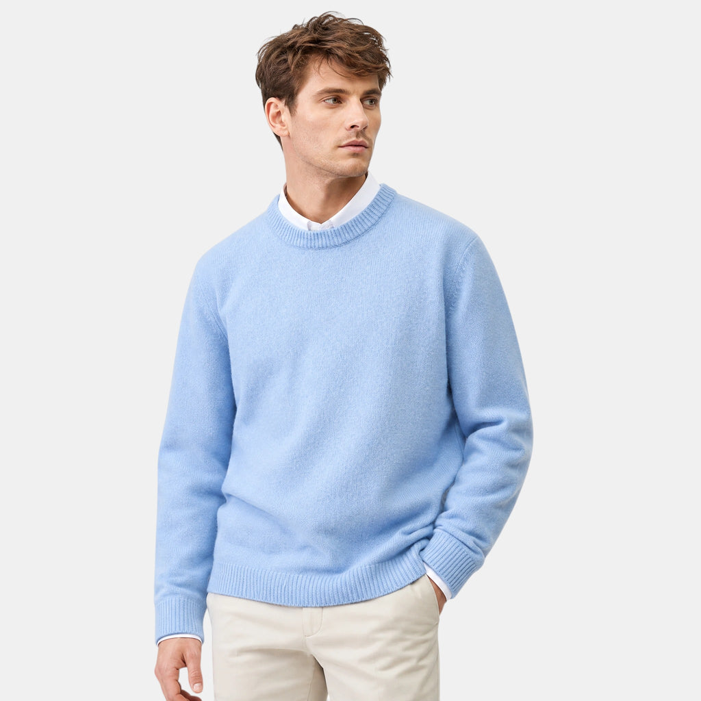 Men's Crew Neck Jumper with Ribbed Cuffs and Hem