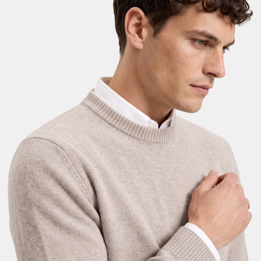Men's Crew Neck Jumper with Ribbed Cuffs and Hem