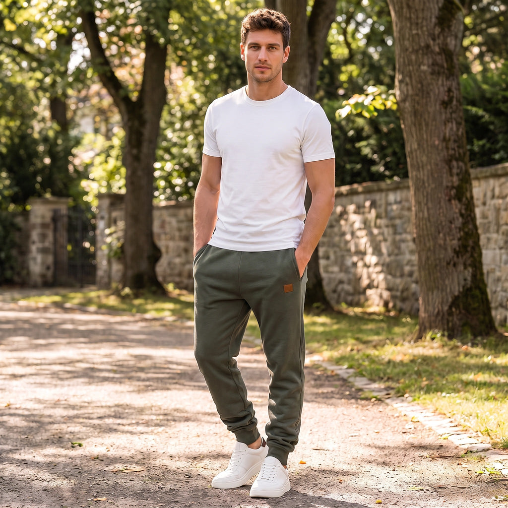 Men's Jogger Trousers with Drawstring Waist and Cuffed Legs