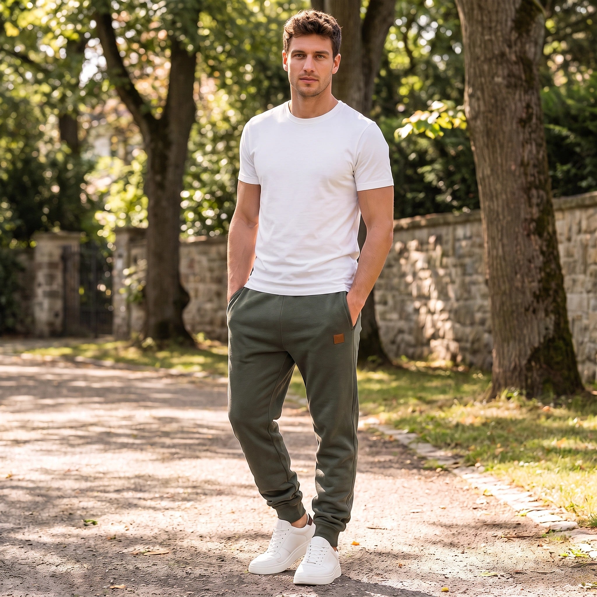 Men's Jogger Trousers with Drawstring Waist and Cuffed Legs