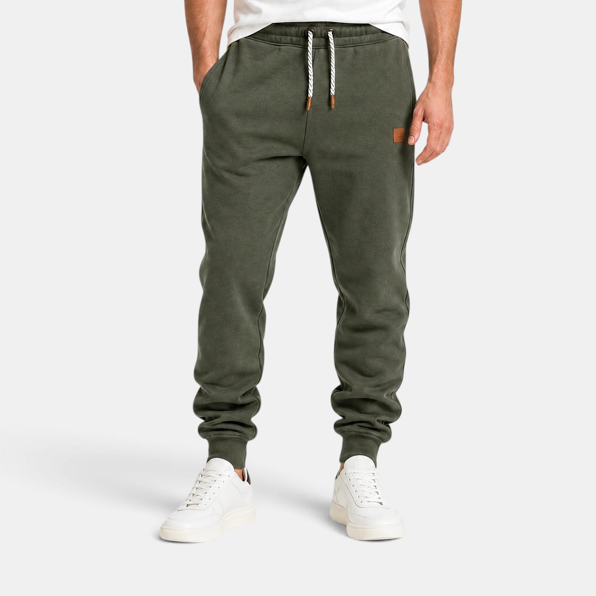 Men's Jogger Trousers with Drawstring Waist and Cuffed Legs