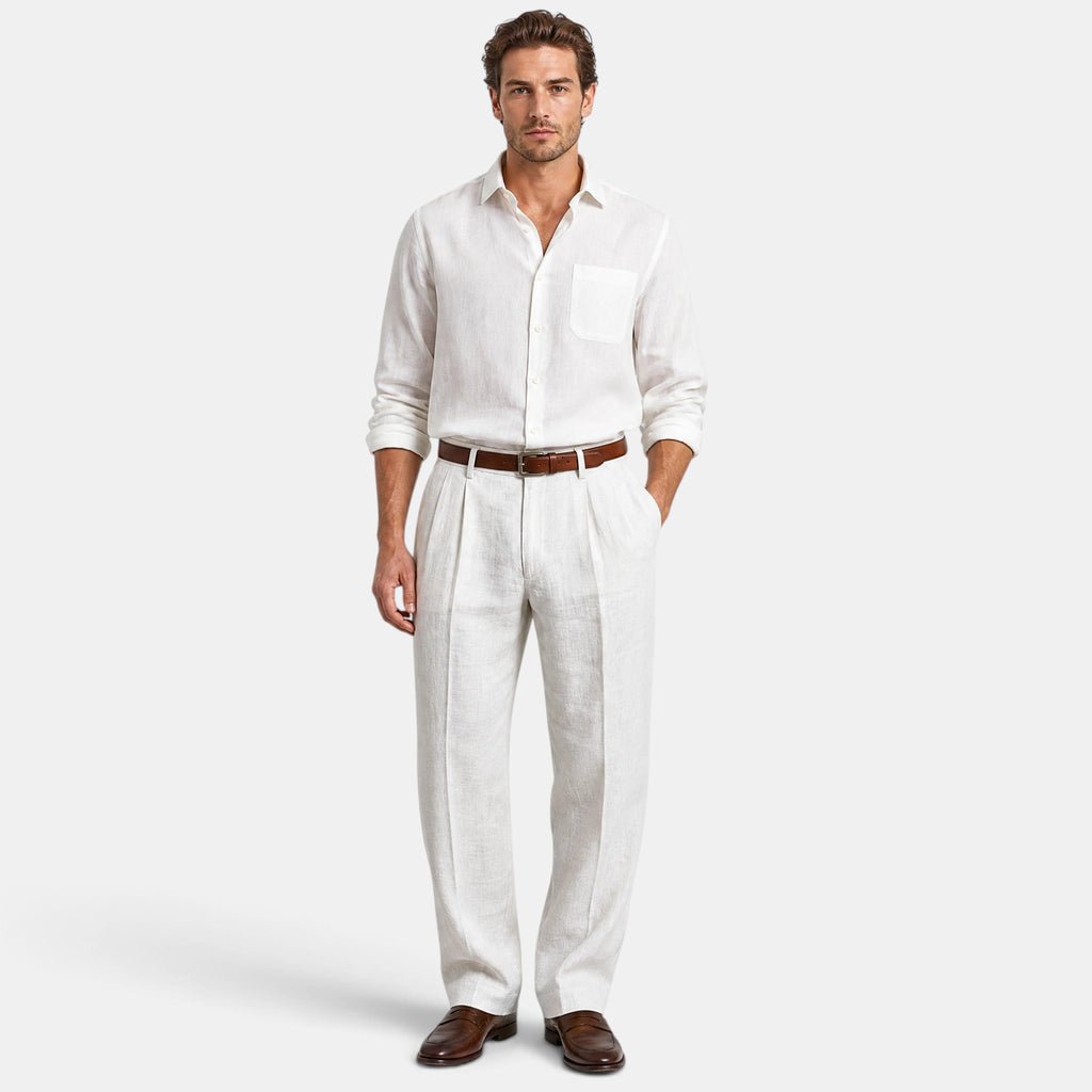 Men's Pleated Trousers with Belt Loops and Side Pockets