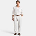 Men's Pleated Trousers with Belt Loops and Side Pockets