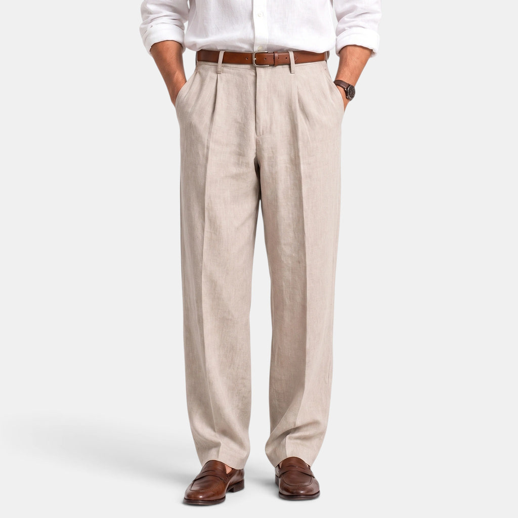 Men's Pleated Trousers with Belt Loops and Side Pockets