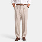 Men's Pleated Trousers with Belt Loops and Side Pockets