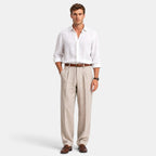 Men's Pleated Trousers with Belt Loops and Side Pockets