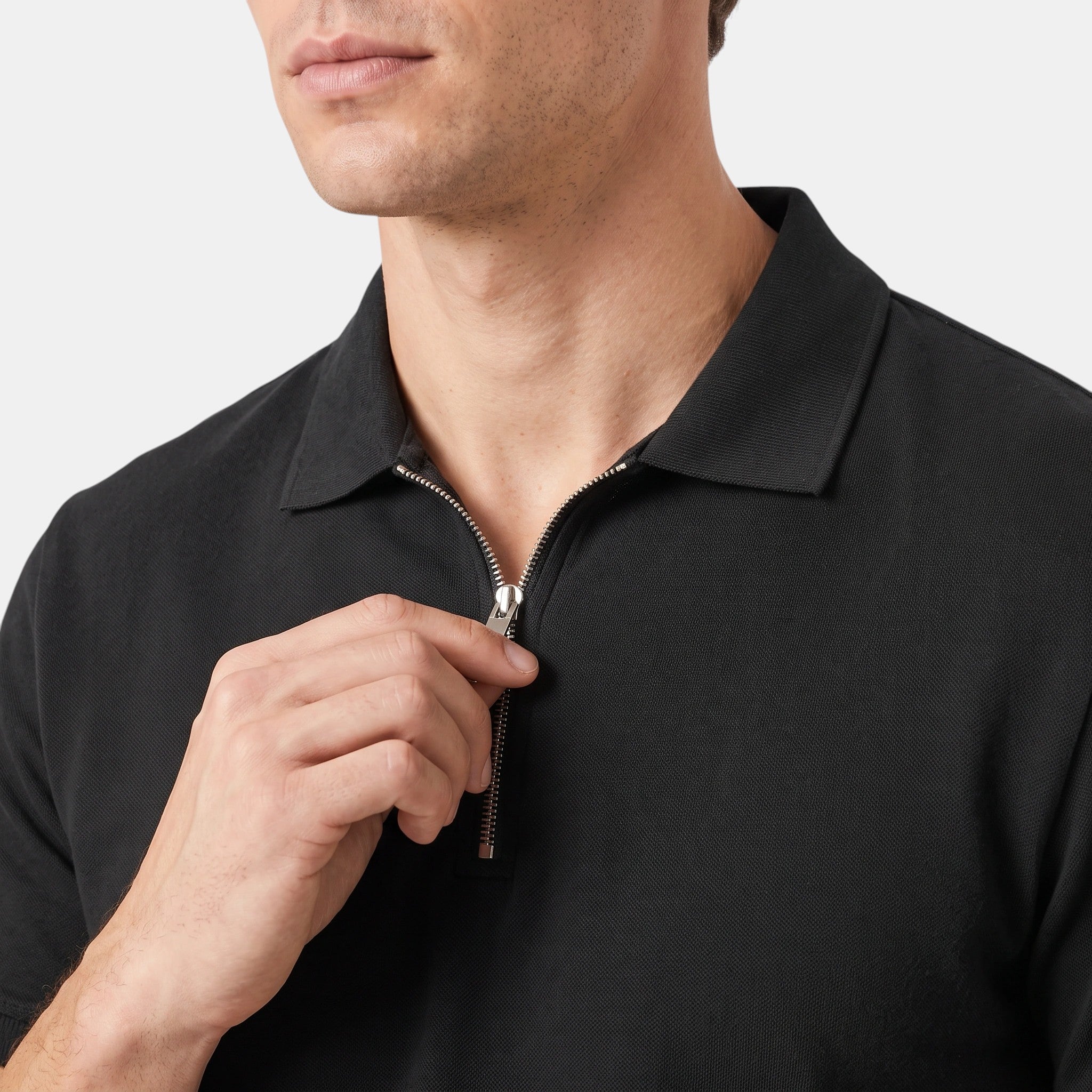 Men's Polo Shirt and Shorts Set with Zip Collar and Drawstring Waist