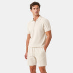 Men's Polo Shirt and Shorts Set with Zip Collar and Drawstring Waist