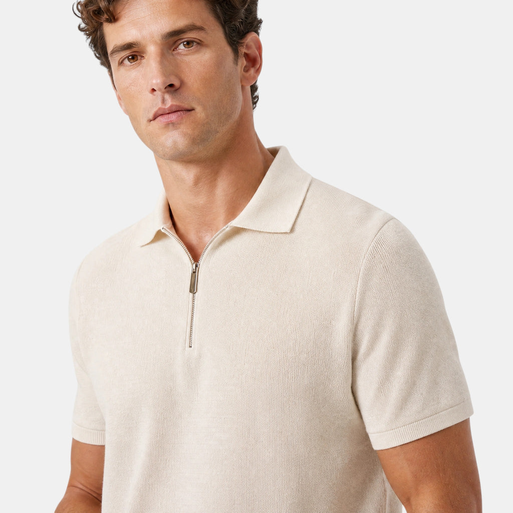 Men's Polo Shirt and Shorts Set with Zip Collar and Drawstring Waist