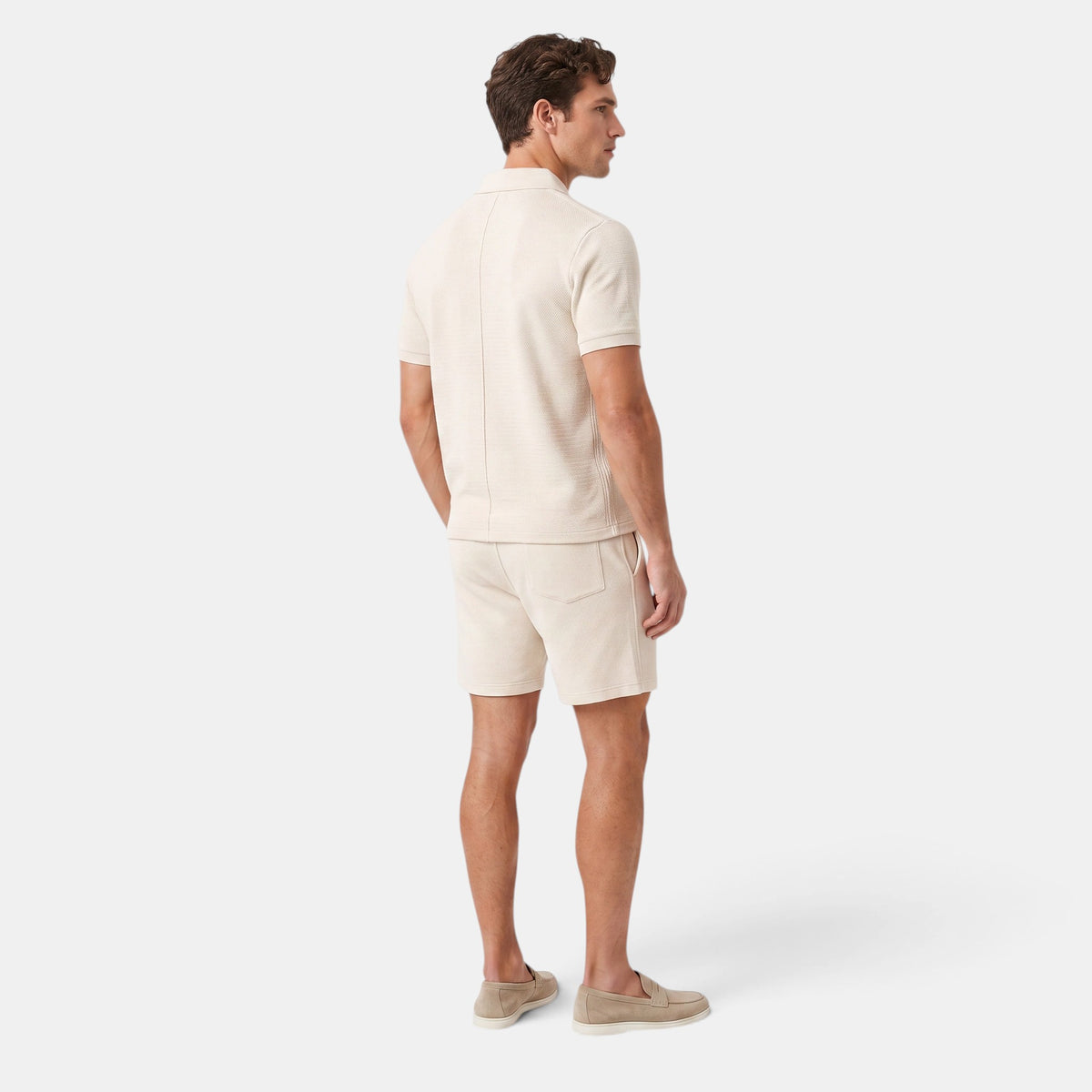 Men's Polo Shirt and Shorts Set with Zip Collar and Drawstring Waist