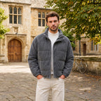 Men's Puffer Jacket with Stand Collar and Press Stud Fastening
