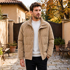 Men's Puffer Jacket with Stand Collar and Press Stud Fastening