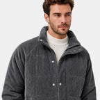 Men's Puffer Jacket with Stand Collar and Press Stud Fastening