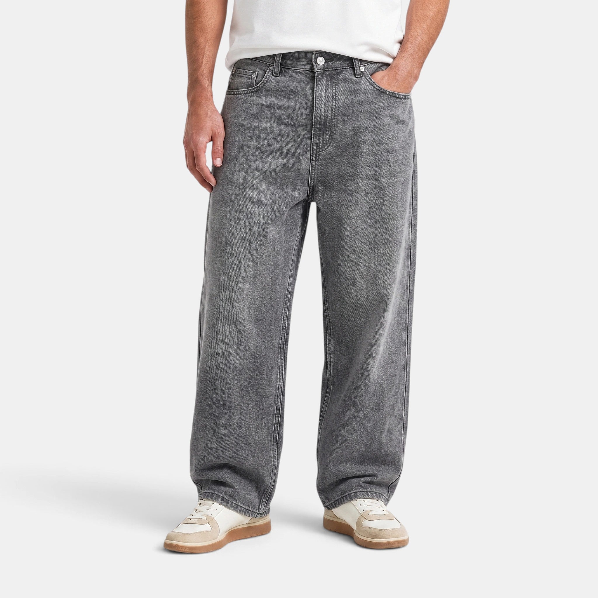 Men's Straight Leg Jeans with Belt Loops and Five Pocket Design