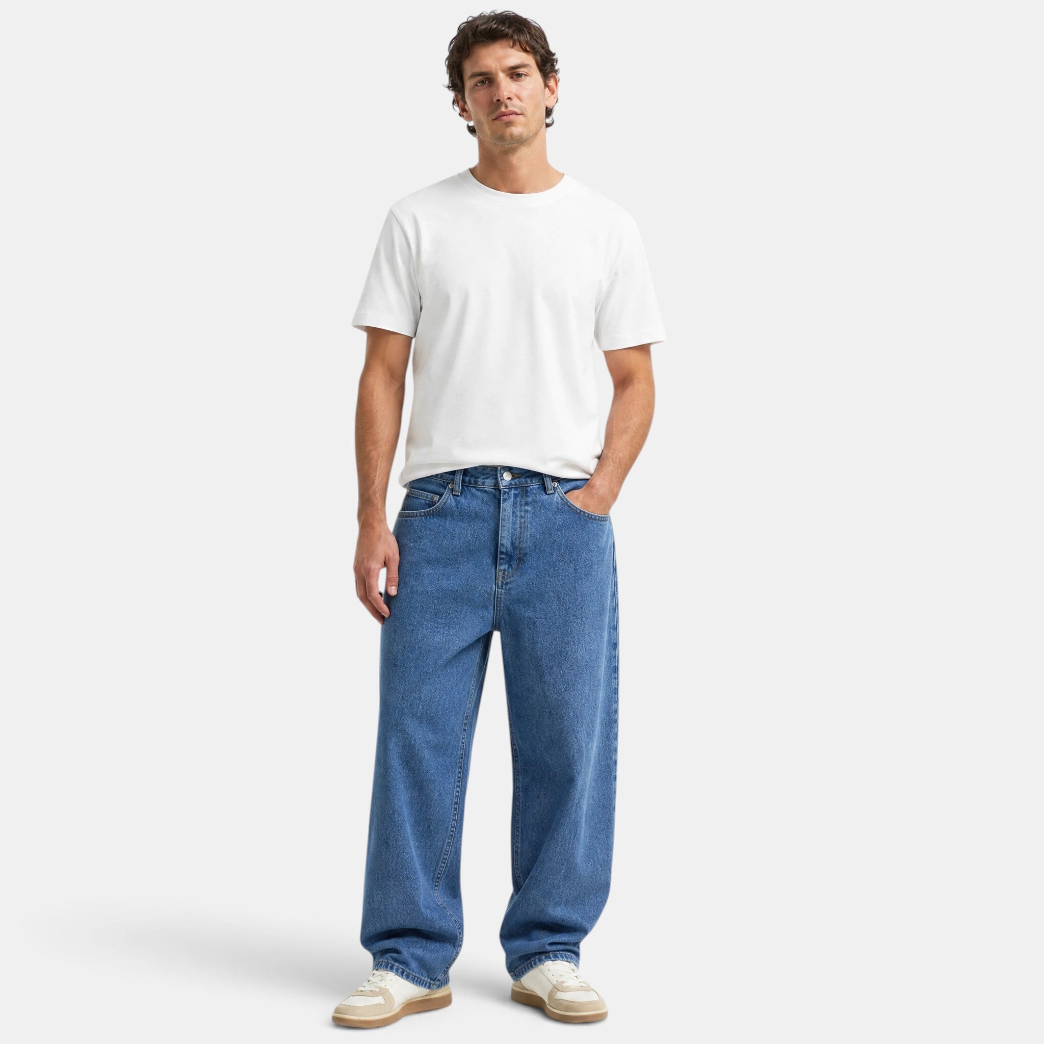 Men's Straight Leg Jeans with Belt Loops and Five Pocket Design