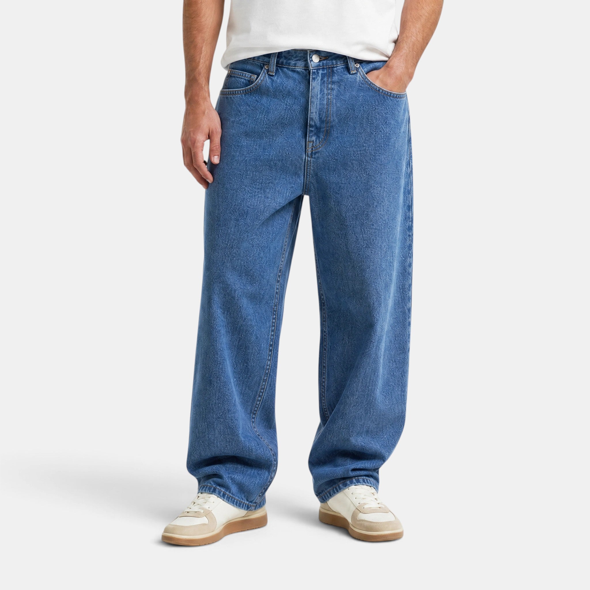 Men's Straight Leg Jeans with Belt Loops and Five Pocket Design
