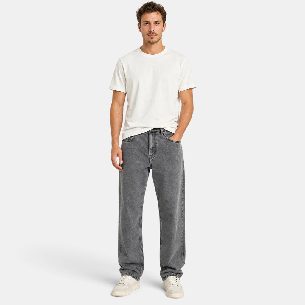 Men's Straight Leg Jeans with Belt Loops and Five Pocket Design