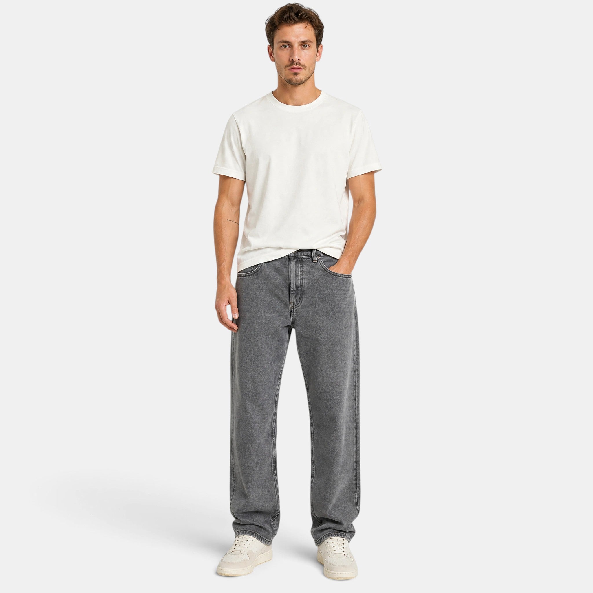 Men's Straight Leg Jeans with Belt Loops and Five Pocket Design