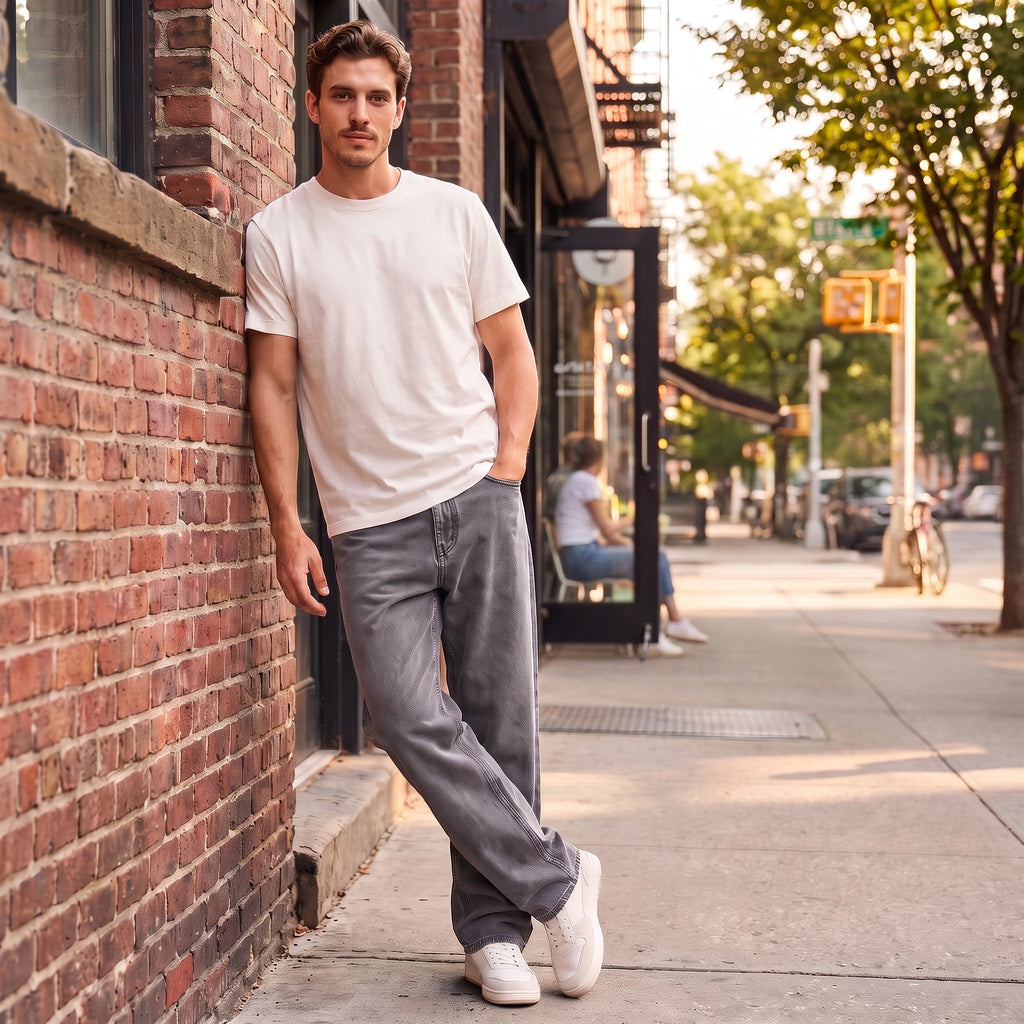 Men's Straight Leg Jeans with Belt Loops and Five Pocket Design
