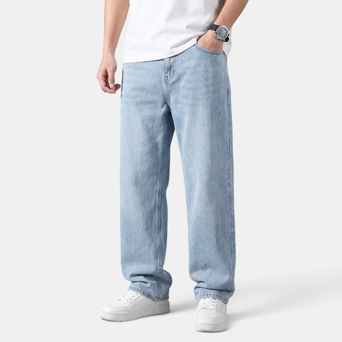 Men's Straight Leg Jeans with Belt Loops and Five Pocket Design