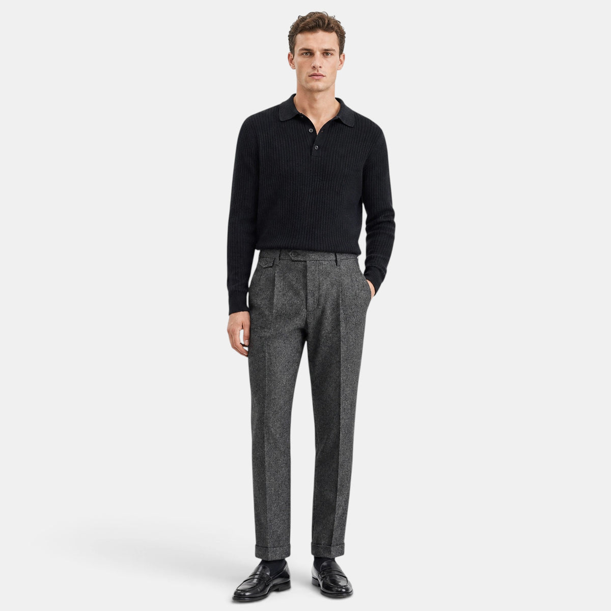 Men's Trousers with Pleated Front and Turn Up Hem