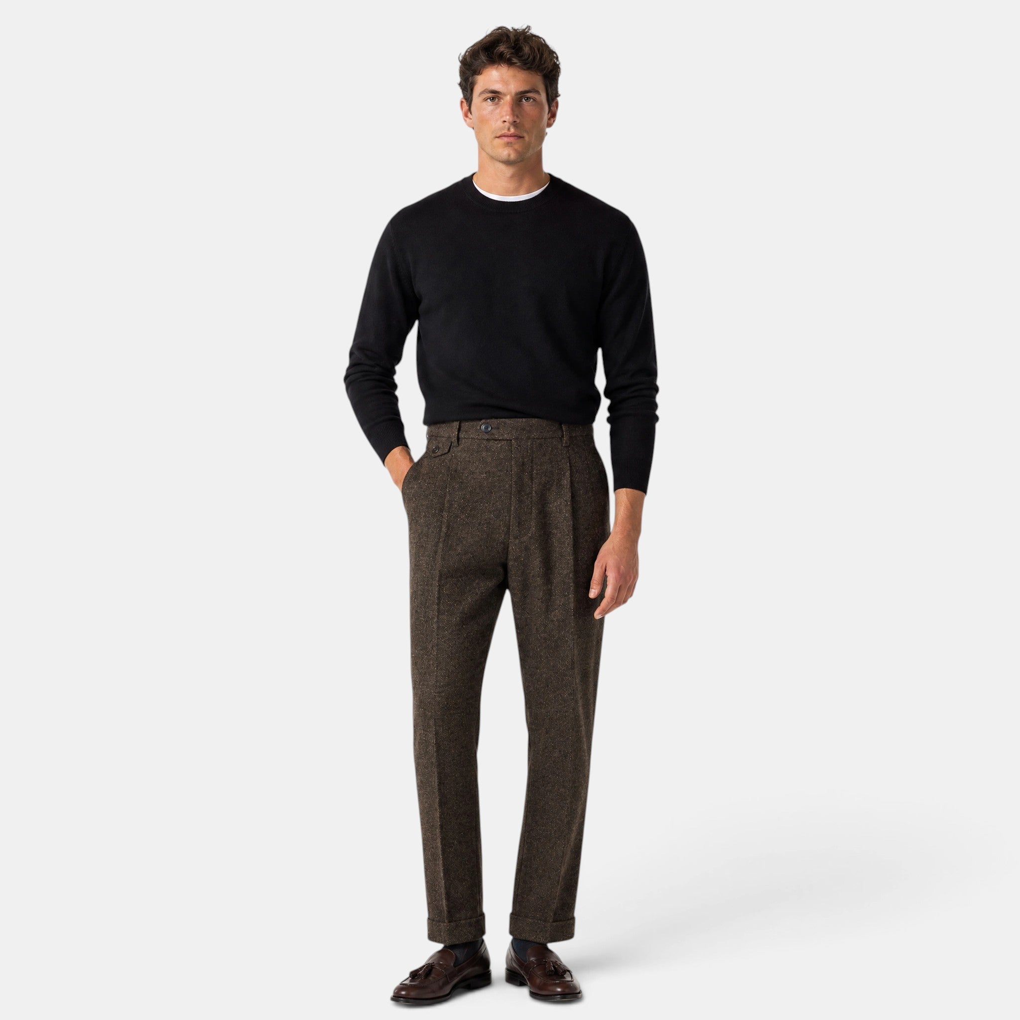 Men's Trousers with Pleated Front and Turn Up Hem
