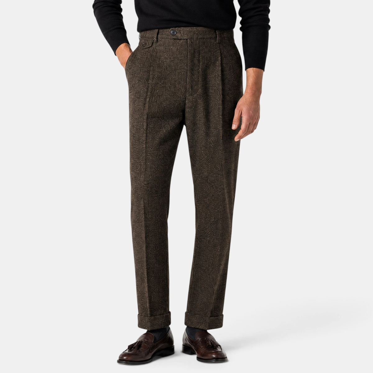 Men's Trousers with Pleated Front and Turn Up Hem
