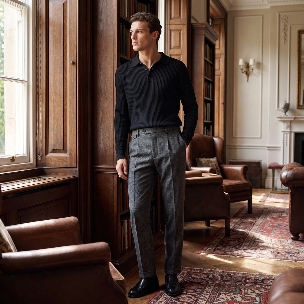 Men's Trousers with Pleated Front and Turn Up Hem
