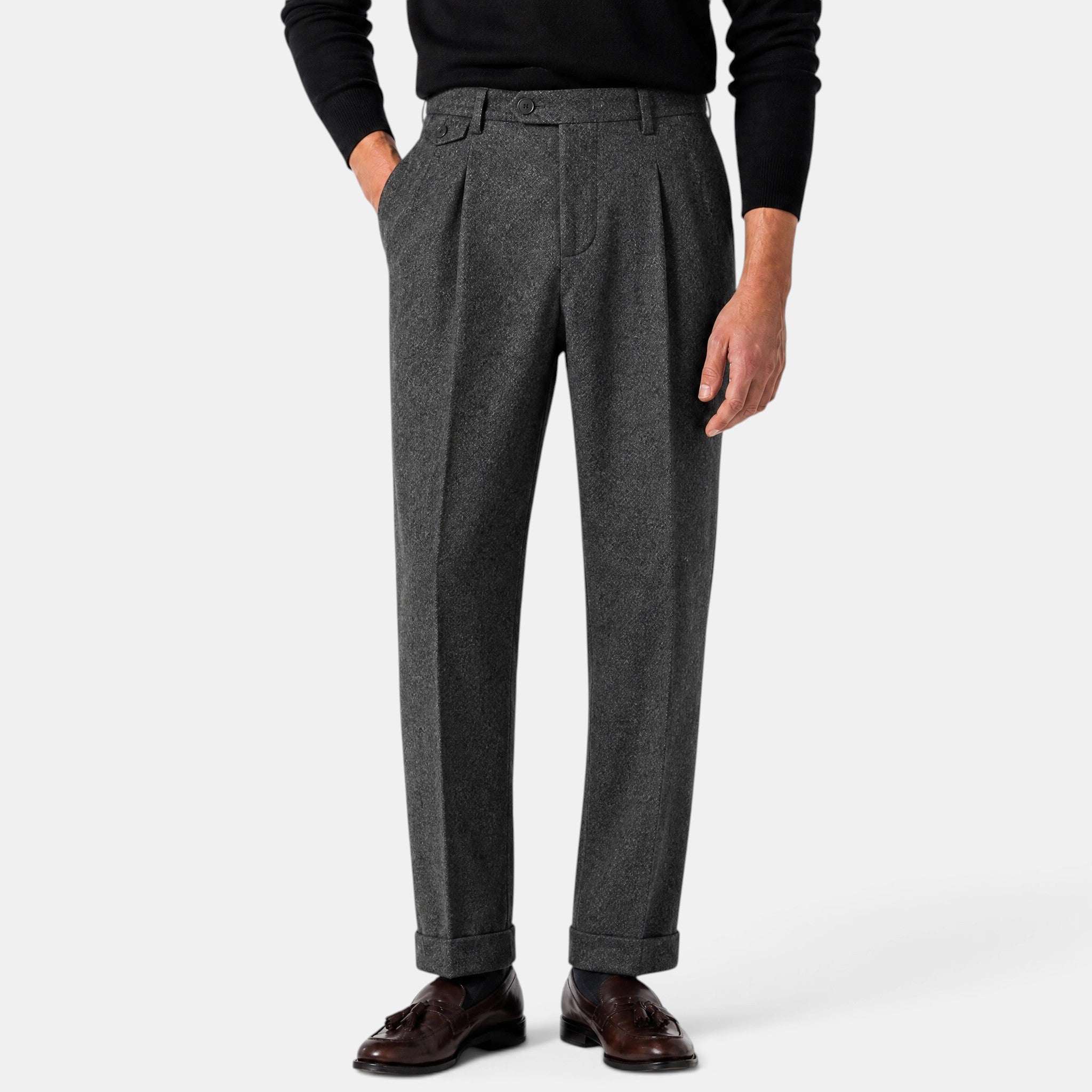 Men's Trousers with Pleated Front and Turn Up Hem