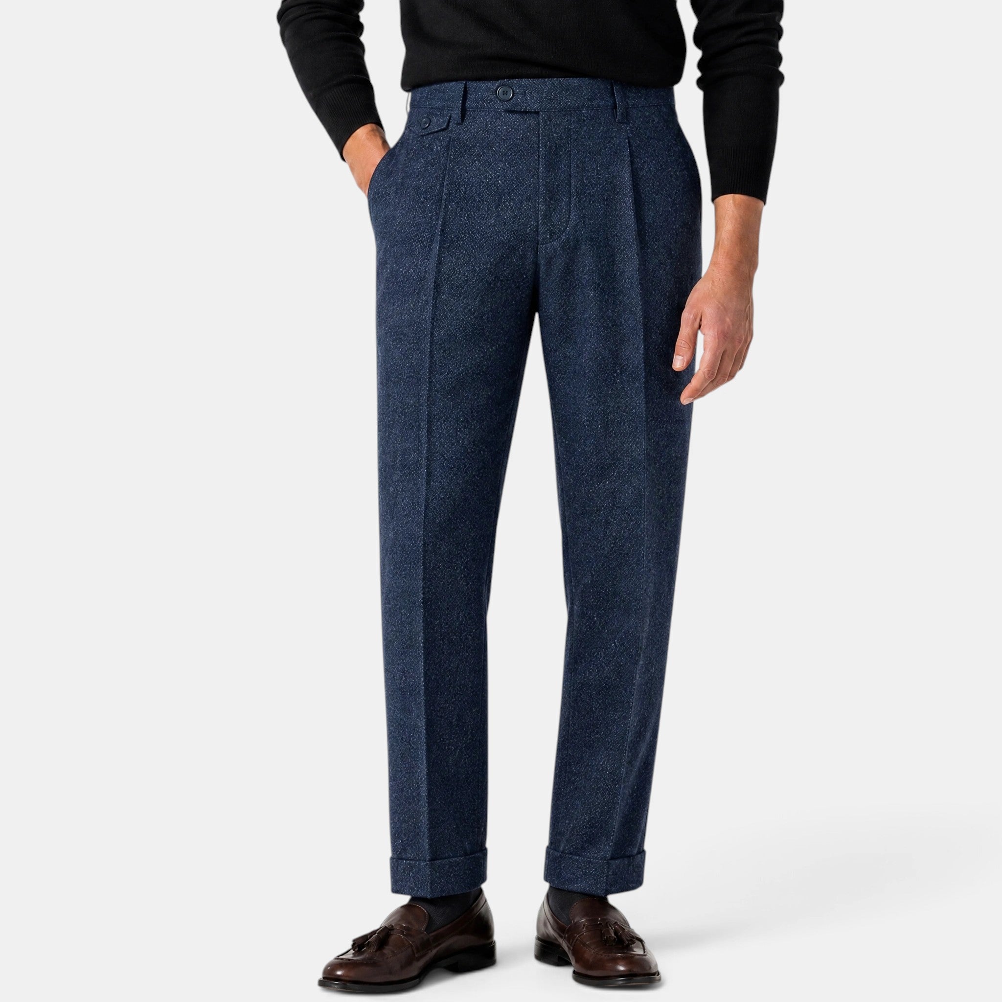 Men's Trousers with Pleated Front and Turn Up Hem