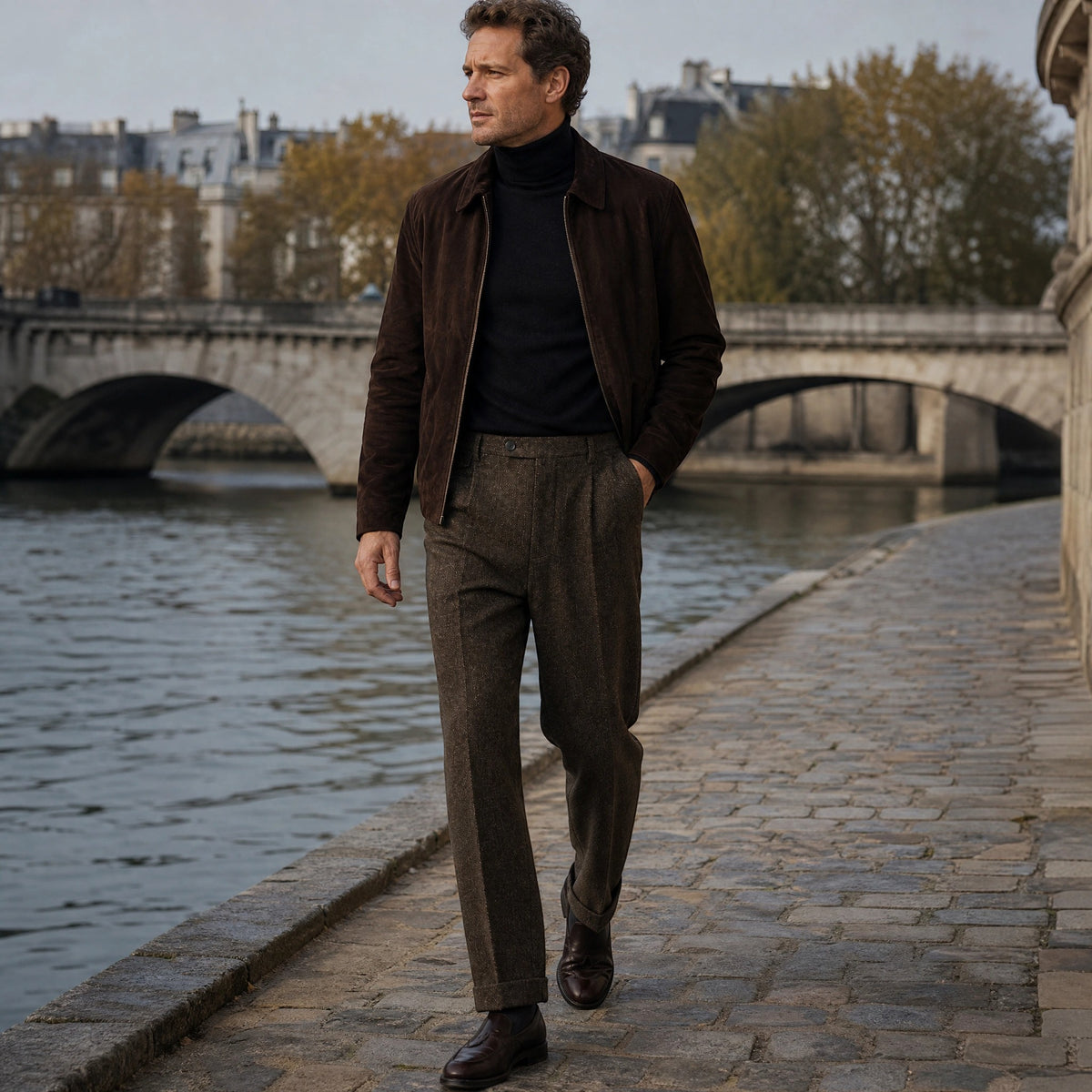 Men's Trousers with Pleated Front and Turn Up Hem