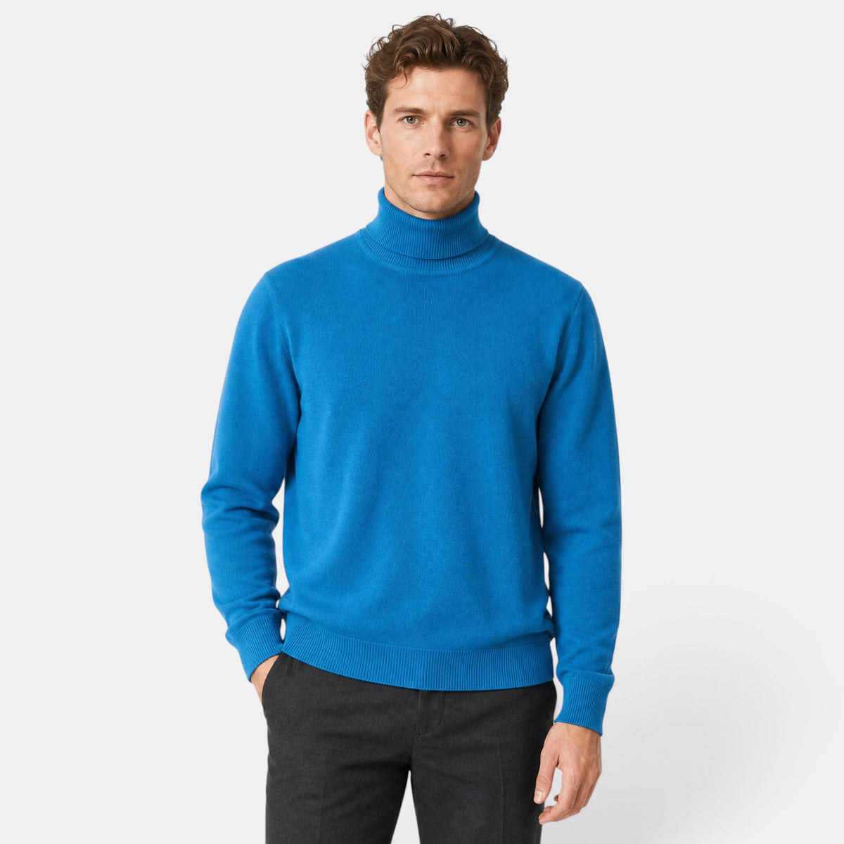 Men's Turtleneck Jumper with Long Sleeves and Ribbed Cuffs