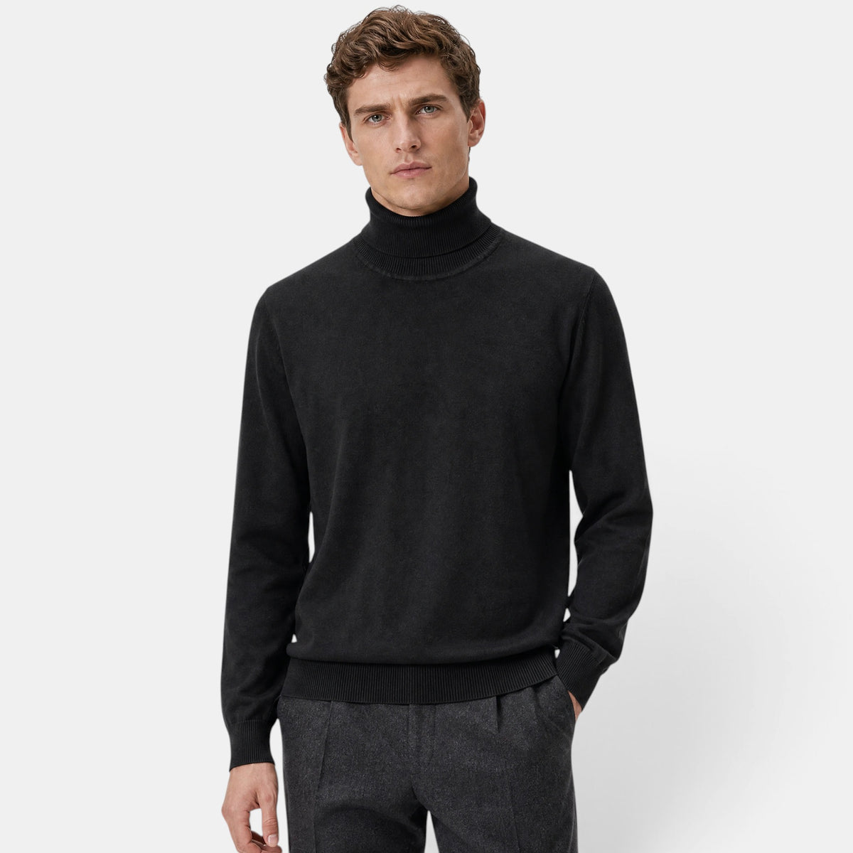 Men's Turtleneck Jumper with Long Sleeves and Ribbed Cuffs
