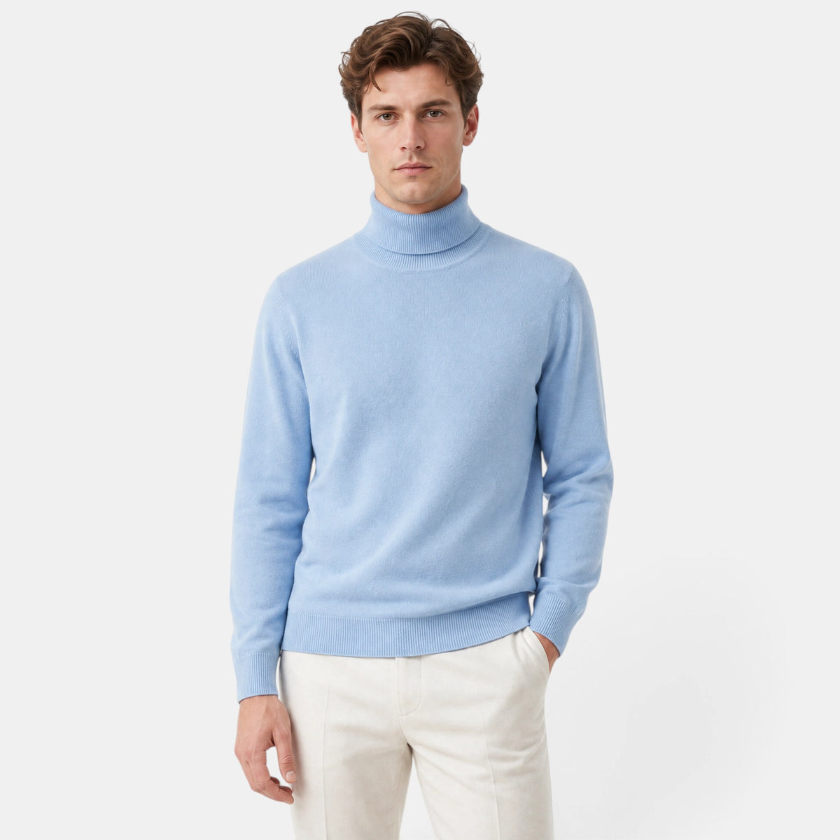 Men's Turtleneck Jumper with Long Sleeves and Ribbed Cuffs