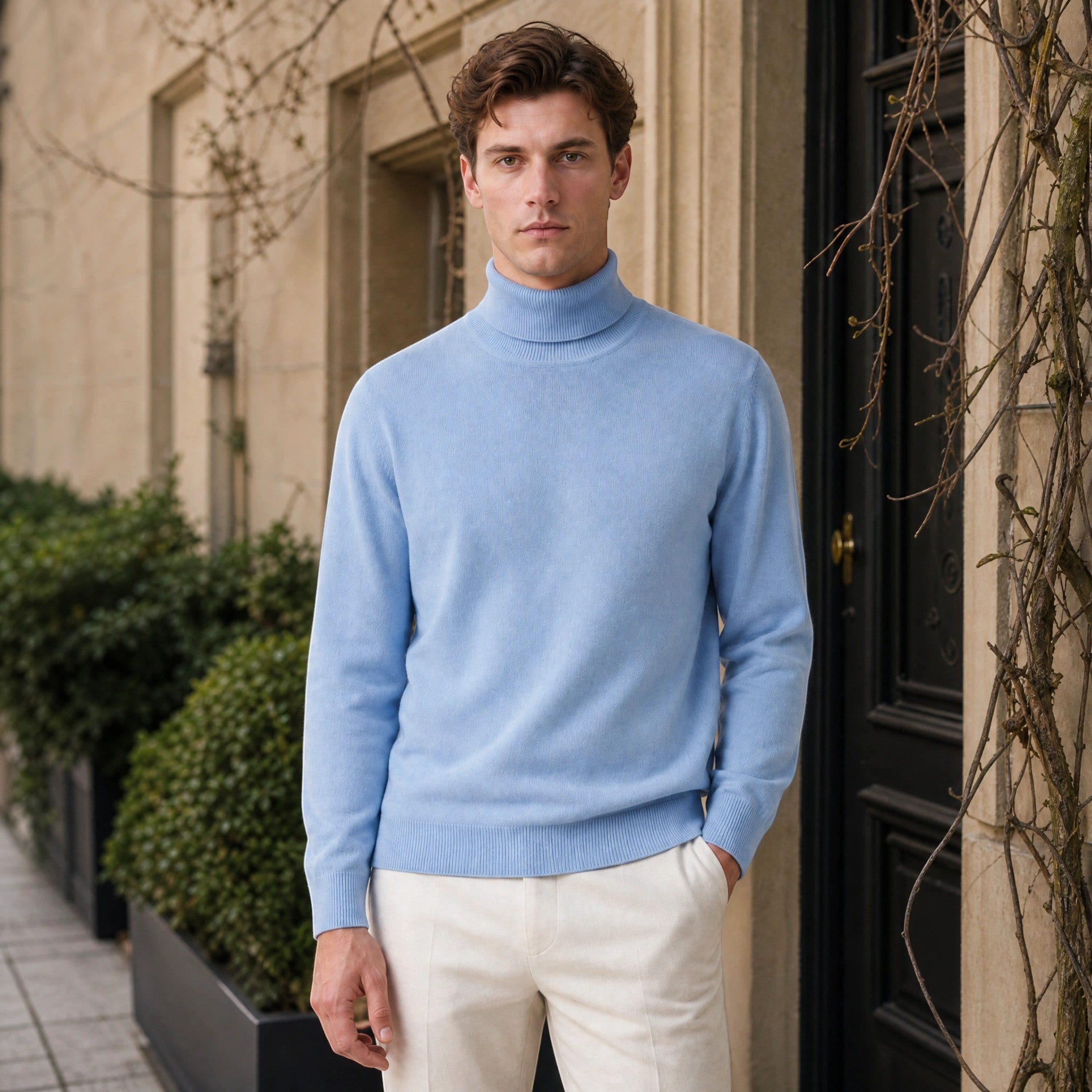 Men's Turtleneck Jumper with Long Sleeves and Ribbed Cuffs